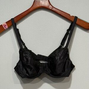 VTG Vanity Fair Black Satin Lace Trim Underwire Bra Style 75-233 34B